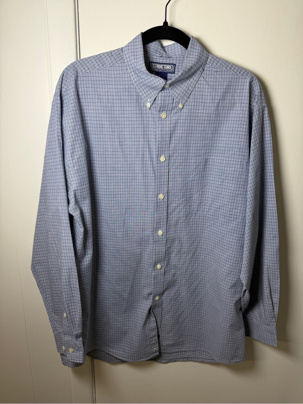 Structure Men’s Blue Check Cotton Button‑Down Shirt M 